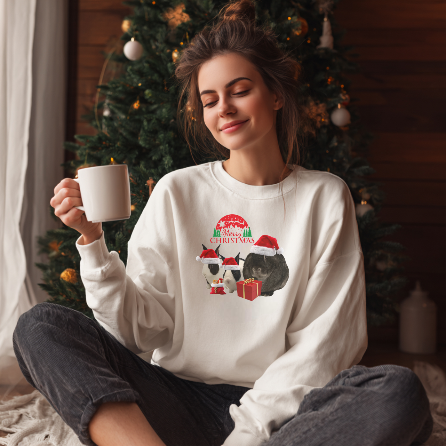 Cute Merry Christmas Bunny Santa Sleigh Premium Soft And Cozy Sweatshirt