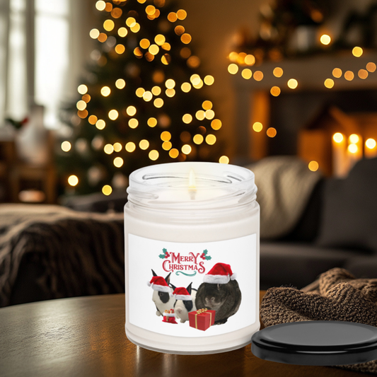 Cute Merry Christmas Bunny Holly Berry Glass Jar Candle