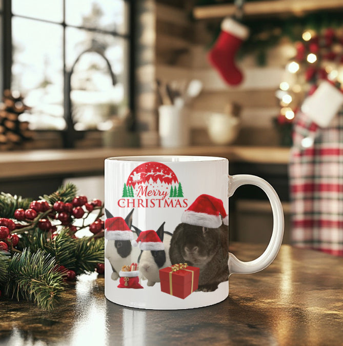 Cute Merry Christmas Bunny Santa Sleigh Coffee Mug