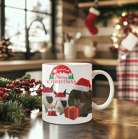 Cute Merry Christmas Bunny Santa Sleigh Coffee Mug